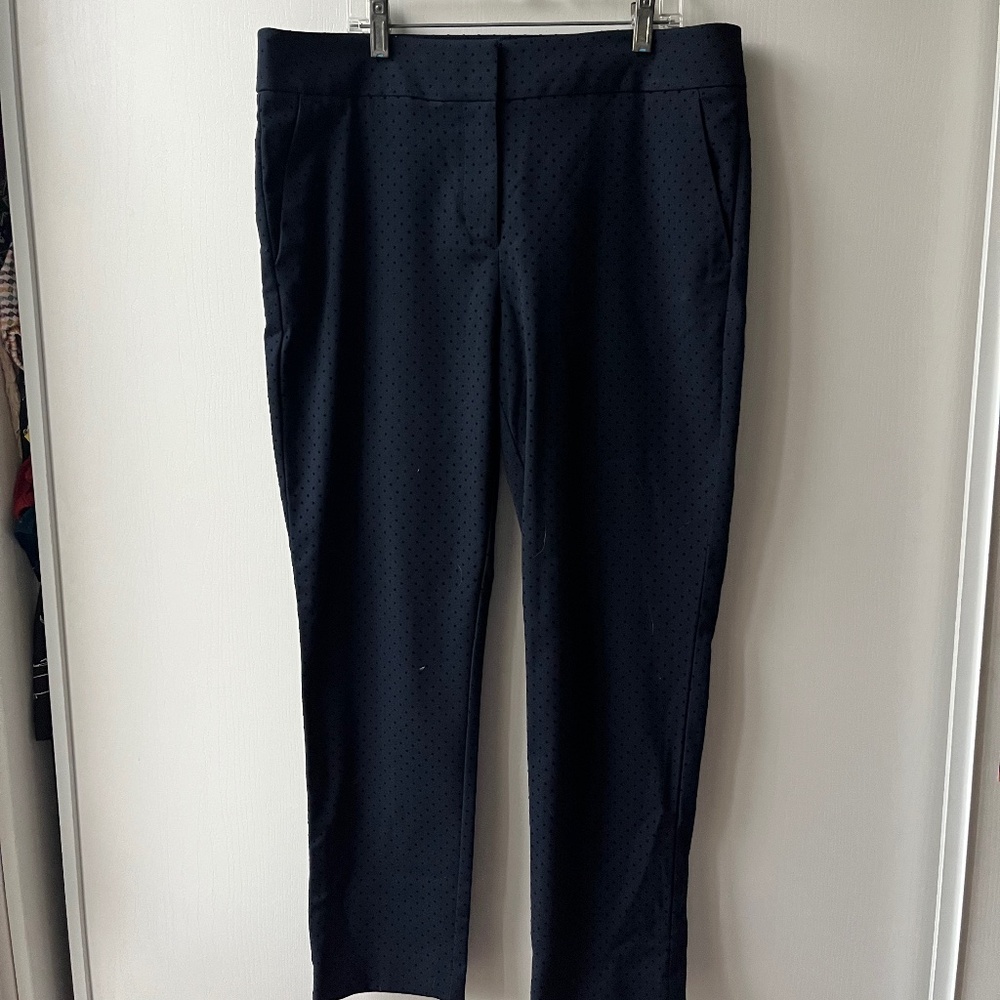 Navy Polka Dot Cropped Dress Pants, LOFT, size 10